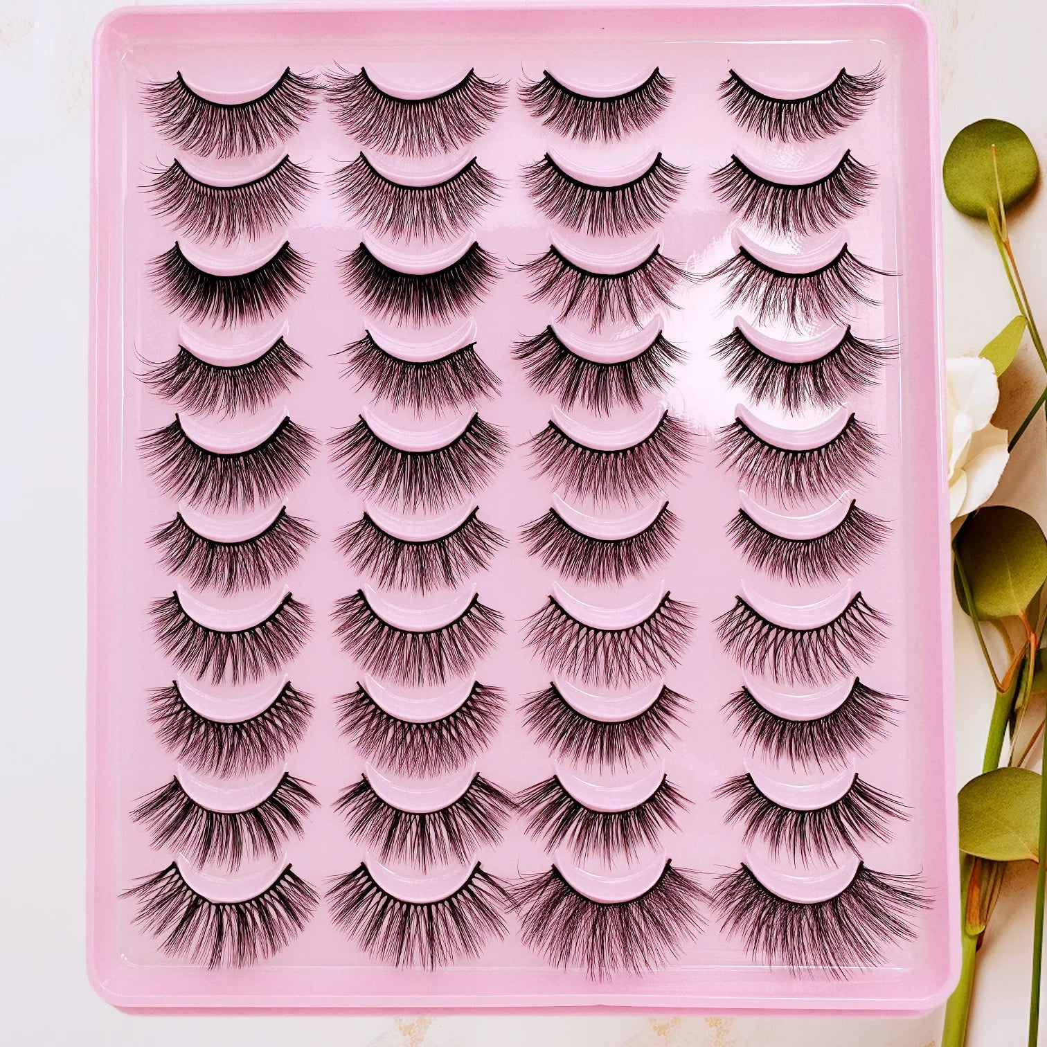 20 pares Nuevas Pestañas Postizas Sintéticas Naturales Mixtas 3D Gruesas y Largas Desordenadas Reutilizables