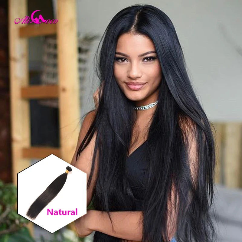 Extensiones de cabello humano Ali Coco, liso peruano, de 8 a 30 pulgadas, 1/3/4 mechones, cabello natural n.° 2, n.° 4, n.° 613