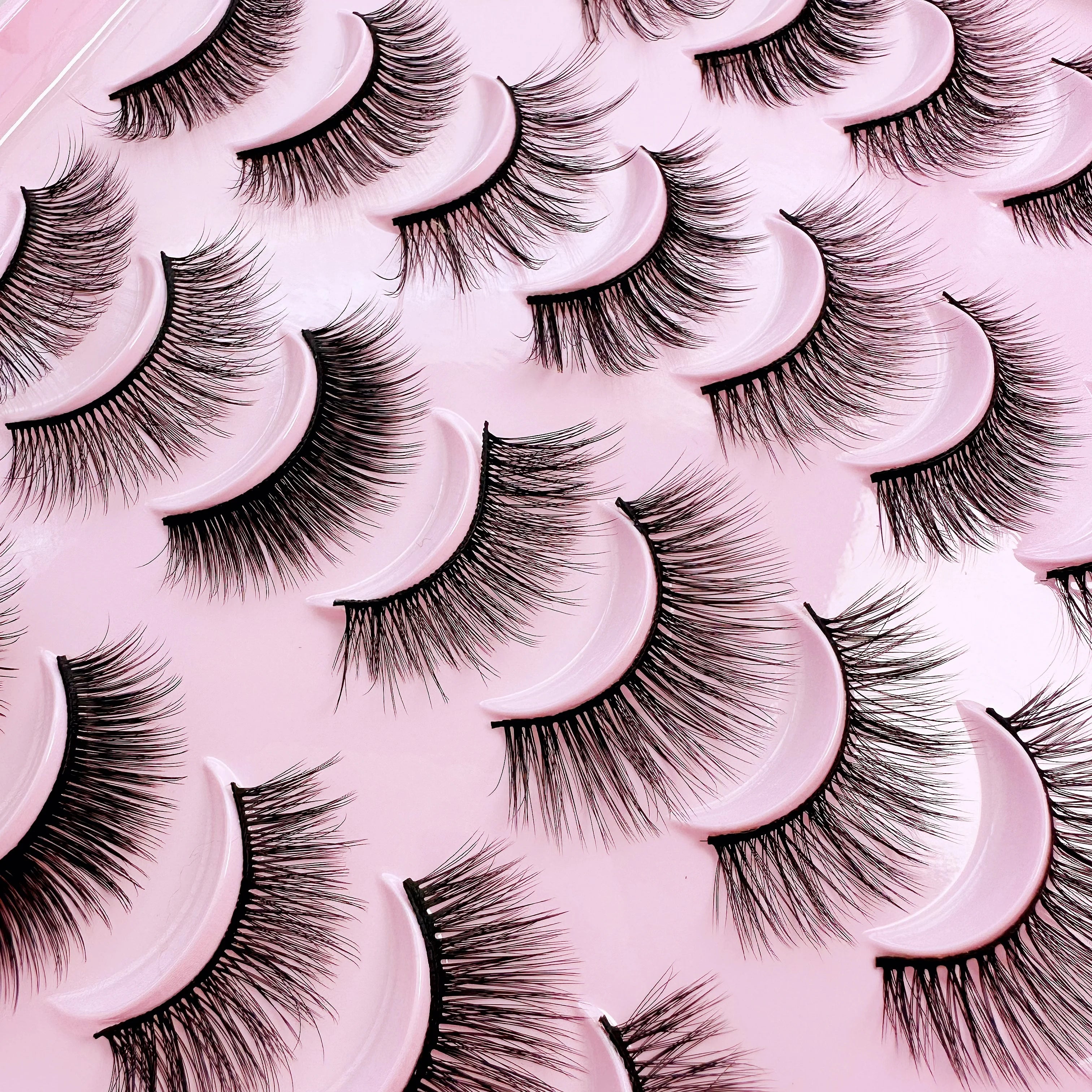 20 pares Nuevas Pestañas Postizas Sintéticas Naturales Mixtas 3D Gruesas y Largas Desordenadas Reutilizables