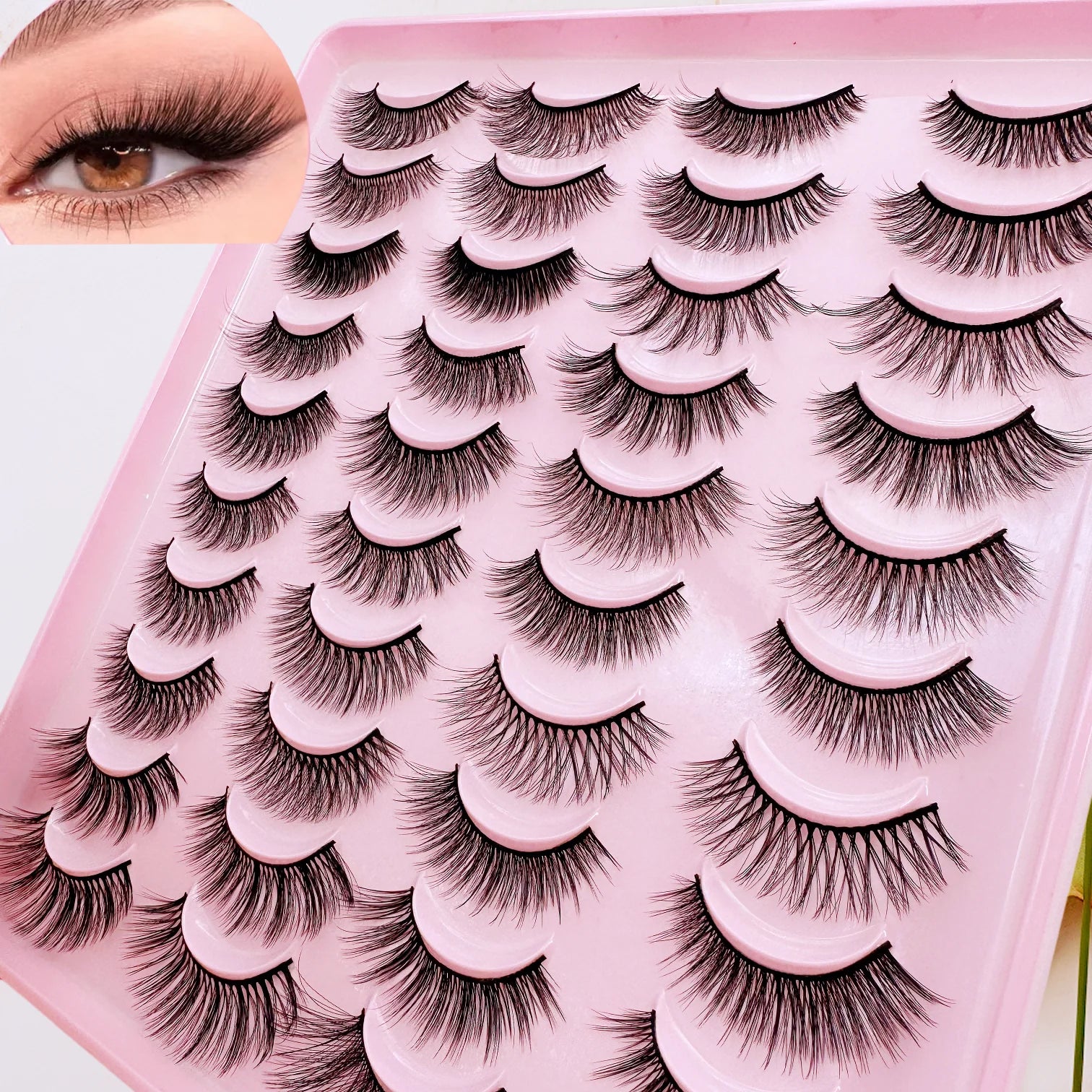 20 pares Nuevas Pestañas Postizas Sintéticas Naturales Mixtas 3D Gruesas y Largas Desordenadas Reutilizables