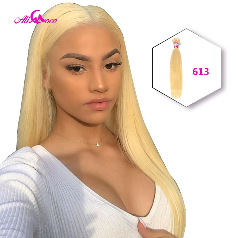 Extensiones de cabello humano Ali Coco, liso peruano, de 8 a 30 pulgadas, 1/3/4 mechones, cabello natural n.° 2, n.° 4, n.° 613