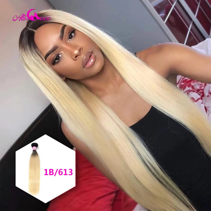 Extensiones de cabello humano Ali Coco, liso peruano, de 8 a 30 pulgadas, 1/3/4 mechones, cabello natural n.° 2, n.° 4, n.° 613